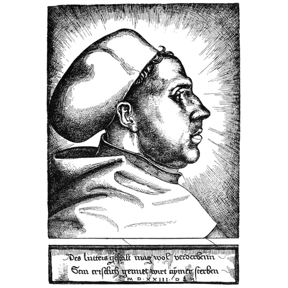 Martin Luther. Ngerman Religious Reformer. Luther As An Augustinian Monk. Woodcut By Hieronymus Hopfer