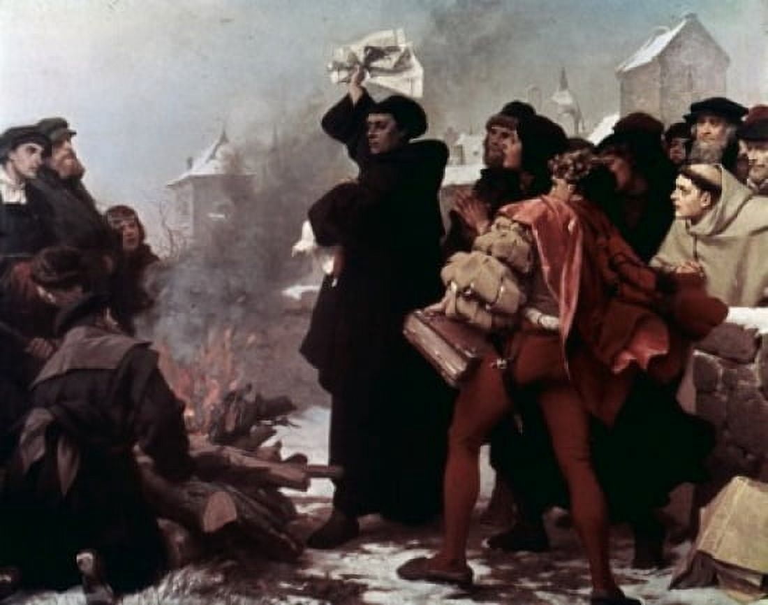 Martin Luther Burning the Papal Bull Thumann Freidrich Paul (1834-1903German) Canvas Art - Thumann Freidrich Paul (18 x 24)