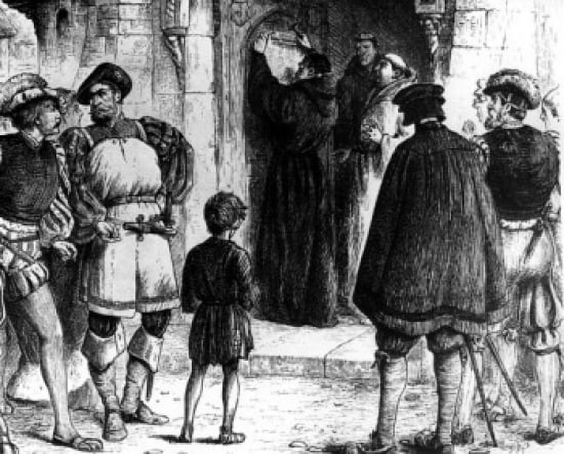 Martin Luther Posts Ninety-Five Theses on the Power and Efficacy of Indulgences On Wittenberg Church 1517 by unknown artist engraving Canvas Art - (24 x 36)