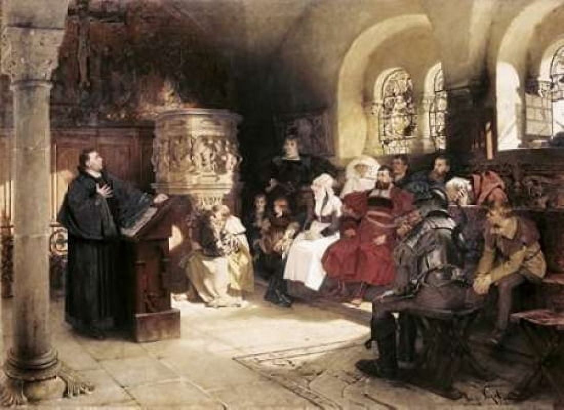 Martin Luther Preaches In Wartburg Canvas Art - Hugo Vogel (18 x 24)