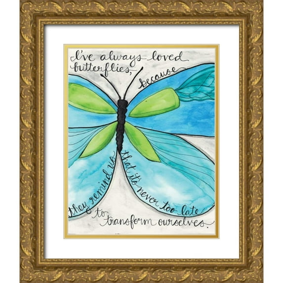 Martin, Monica 20x24 Gold Ornate Wood Framed with Double Matting Museum Art Print Titled - Turquoise Butterfly