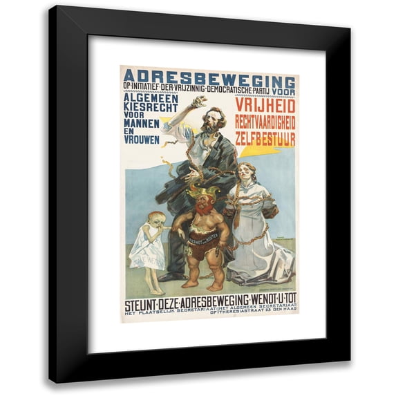 Martin Monnickendam 17x24 Black Modern Framed Museum Art Print Titled - Address Movement on the Initiative of the Vrijzinnig-Democratic Party. Neigher Right for Men and Women (1914)