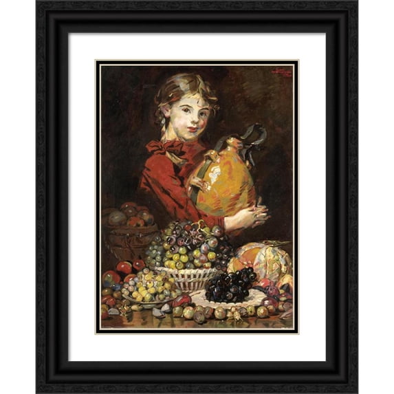 Martin Monnickendam 19x24 Black Ornate Framed Double Matted Museum Art Print Titled: Monarosa, Daughter of the Painter, as a Fruit Seller (1914)
