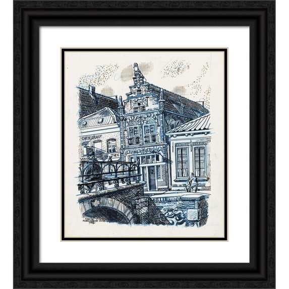 Martin Monnickendam 20x23 Black Ornate Framed Double Matted Museum Art Print Titled: Facade of the Museum in Edam (1938)