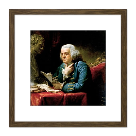 Martin Portrait Founding Father Benjamin Franklin Painting 8X8 Inch Square Wooden Framed Wall Art Print Picture with Mount