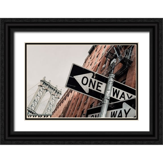 Martin, Rikard 18x13 Black Ornate Wood Framed with Double Matting Museum Art Print Titled - Manhattan Bridge One Way