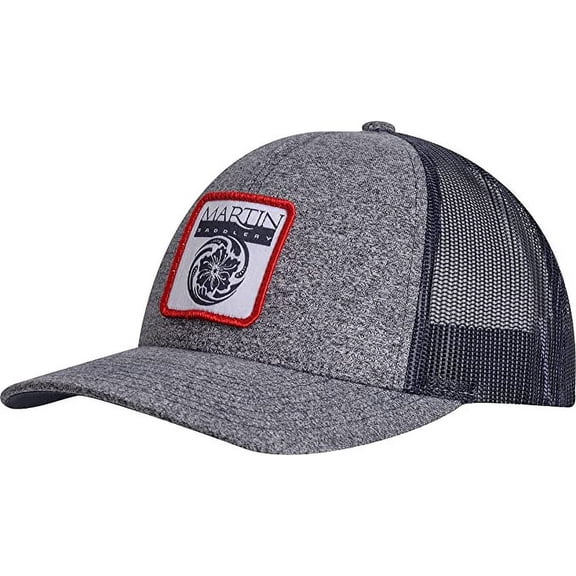 Martin Saddlery Trucker Snapback Cap, Low-Profile with Embroidered Patch, Navy Heather-Navy, Small