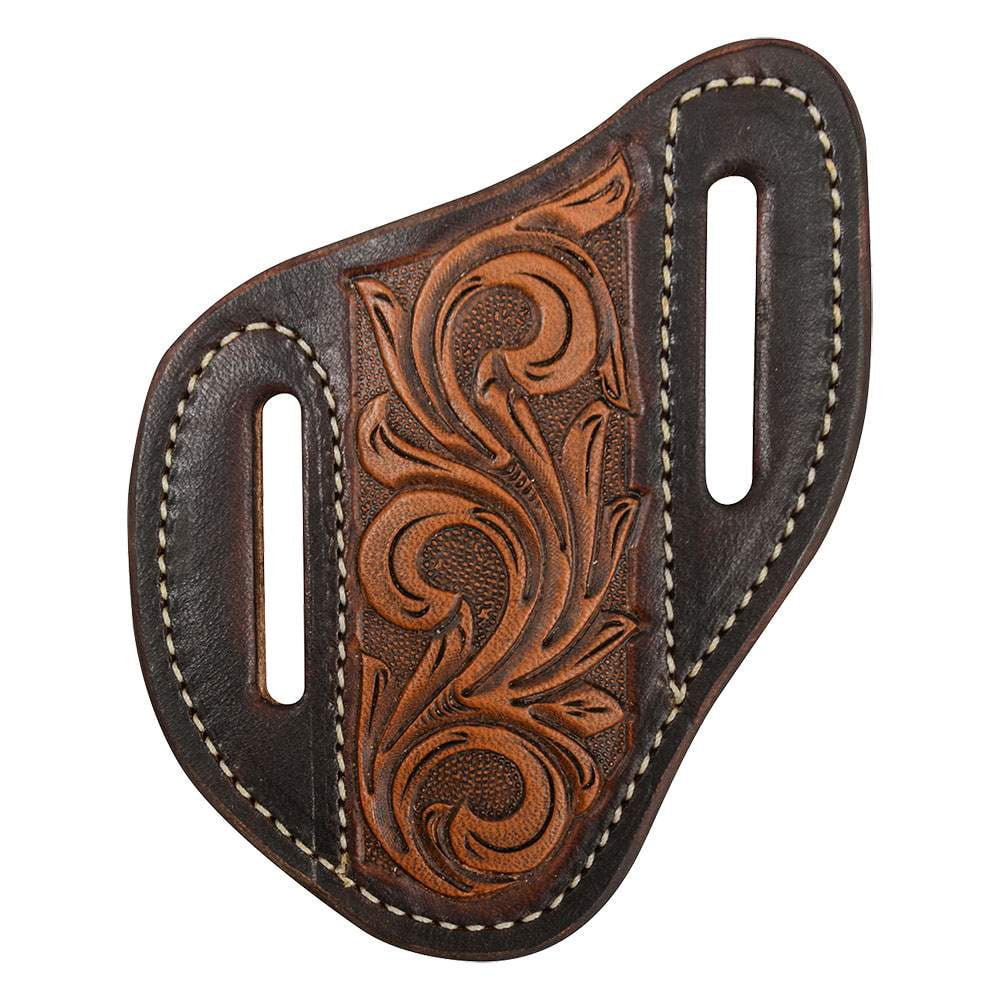 Martin Saddlery Two-Tone Tooled Angled Folding Knife Kni  LARGE