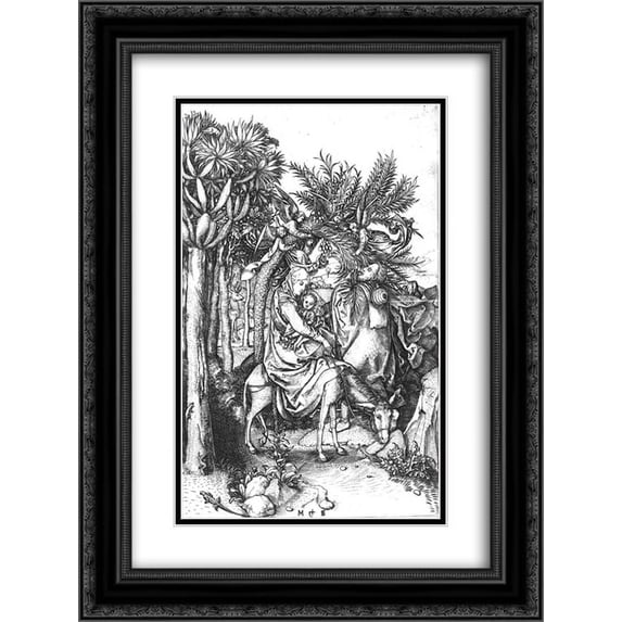 Martin Schongauer 2x Matted 20x24 Black Ornate Framed Art Print 'The Flight into Egypt '