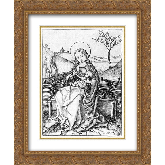 Martin Schongauer 2x Matted 20x24 Gold Ornate Framed Art Print 'Madonna on the Turf Bench'