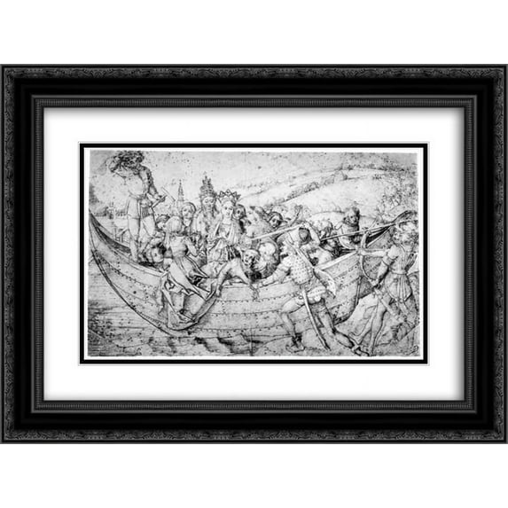 Martin Schongauer 2x Matted 24x18 Black Ornate Framed Art Print 'Marter of St. Ursula'