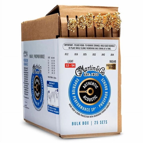 Martin Strings 41BULKBOXMA540-U 12-54 Martin Authentic Acoustic SP Acoustic Guitar Strings Bulk Box - Set of 25