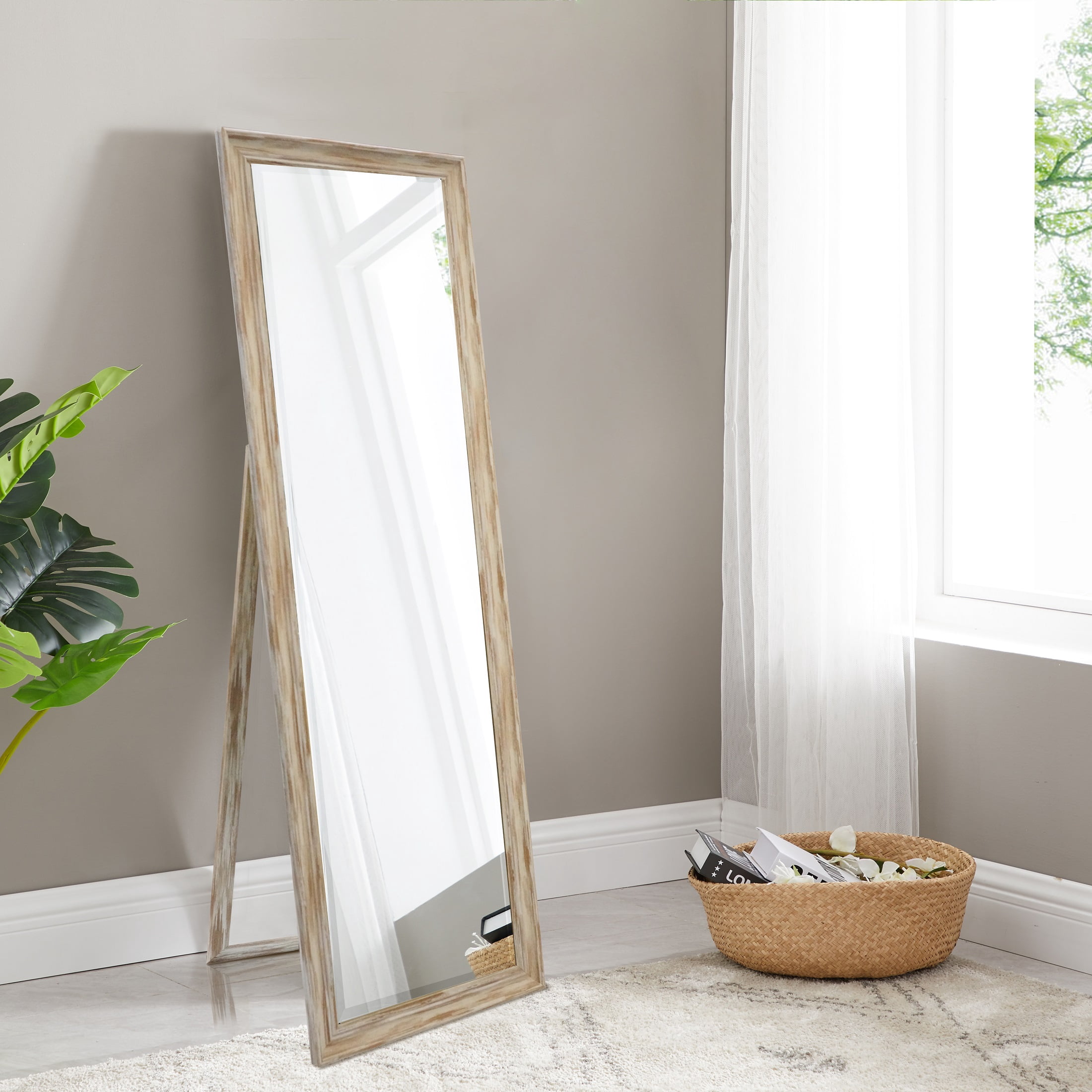 Martin Svensson Home 20 in x 62 in Antique White Wash Farmhouse Floor Mirror