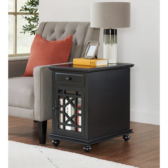 Martin Svensson Home Antique Black Elegant Chairside Table with Power