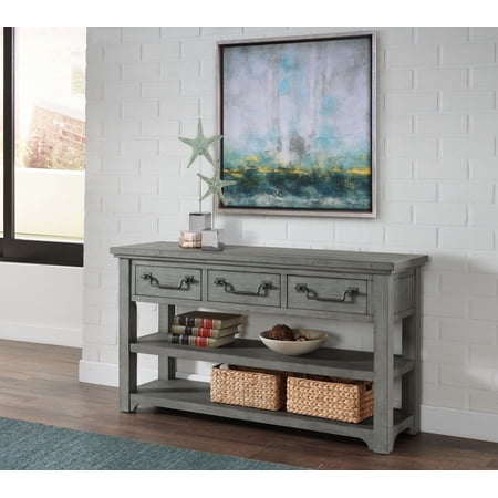 Martin Svensson Home Beach House Dove Grey Solid Wood 3-Drawer Sofa Console Table