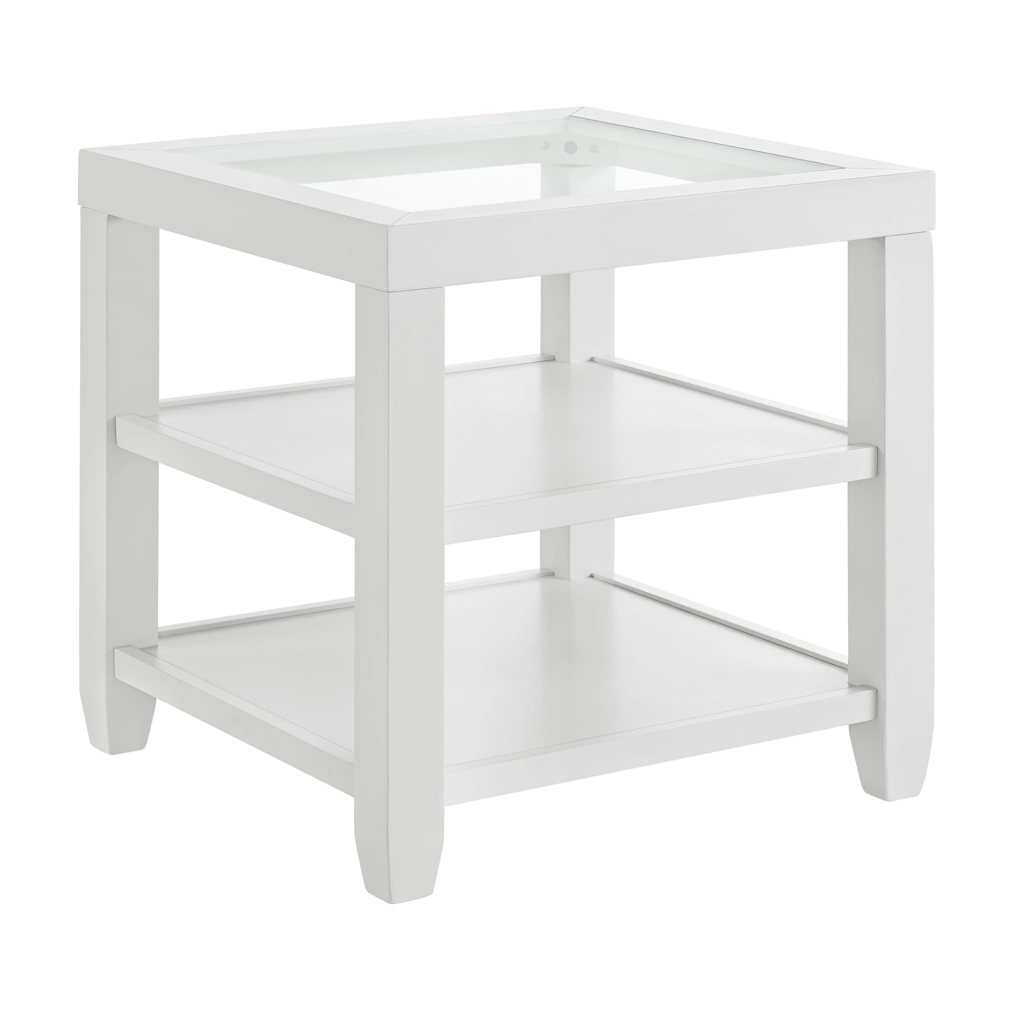 Cordero White Wood and Glass 24-Inch End Table with Shelves