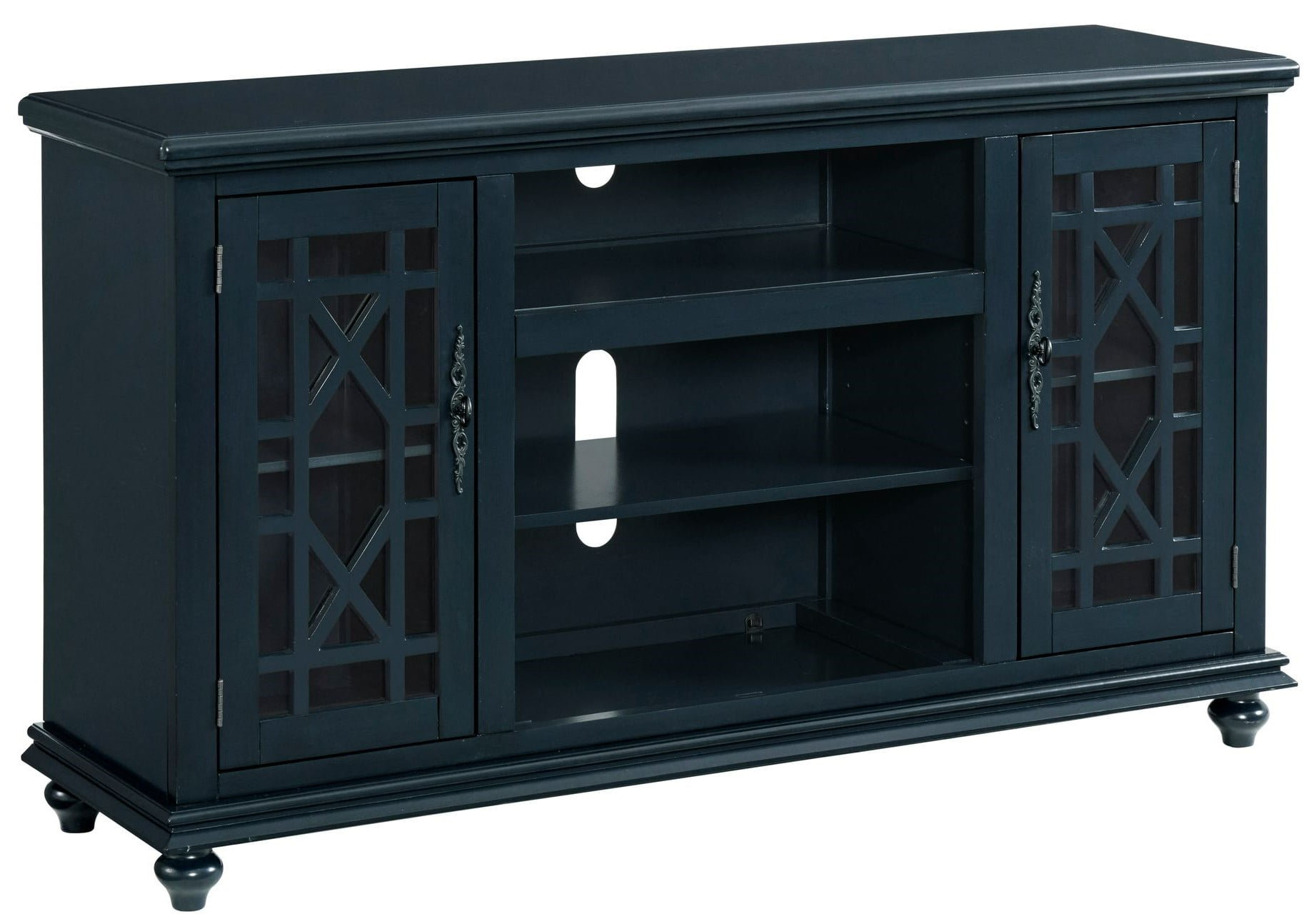 Catalina Blue Transitional 63" TV Stand with Trellis Glass Doors
