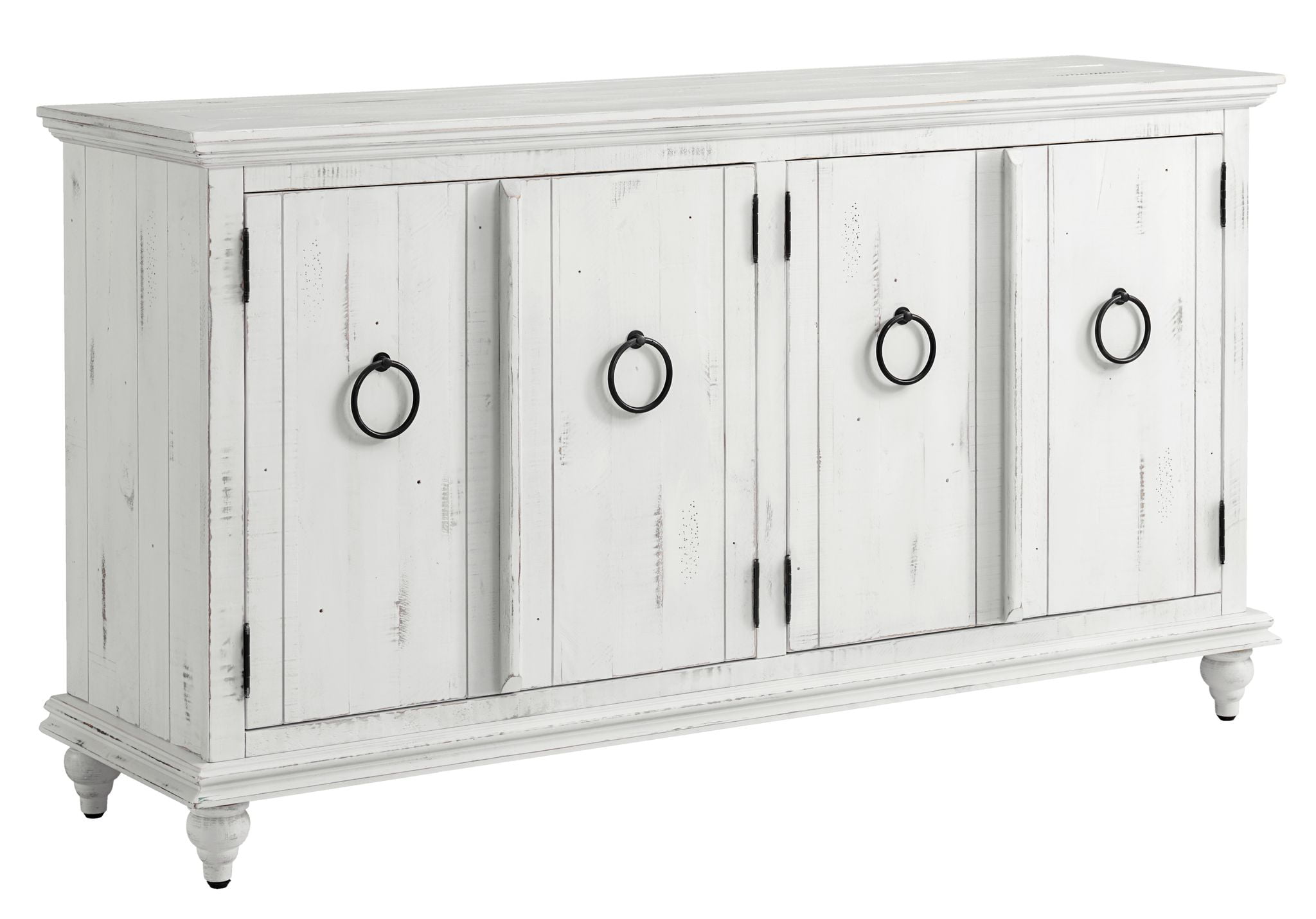 Rustic White Solid Wood TV Stand with Cabinet