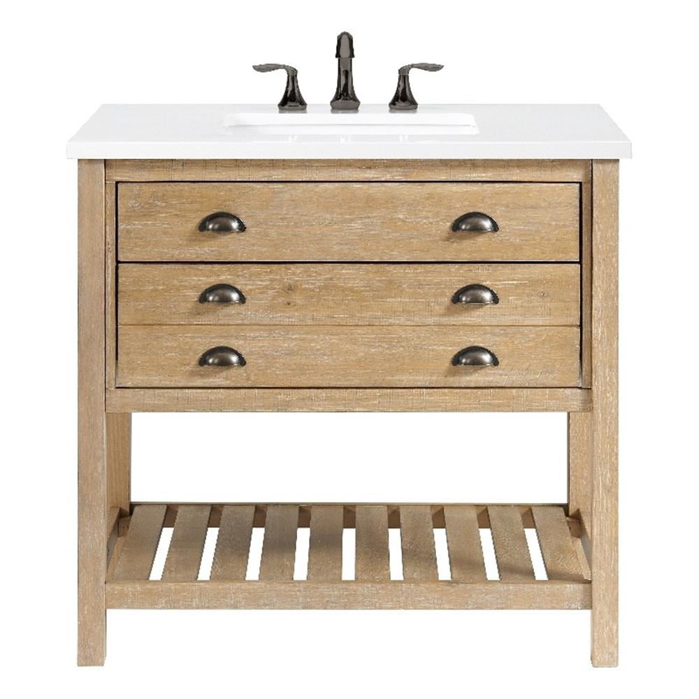 Monterey Driftwood Pine Wood Single Bathroom Vanity with Marble Top