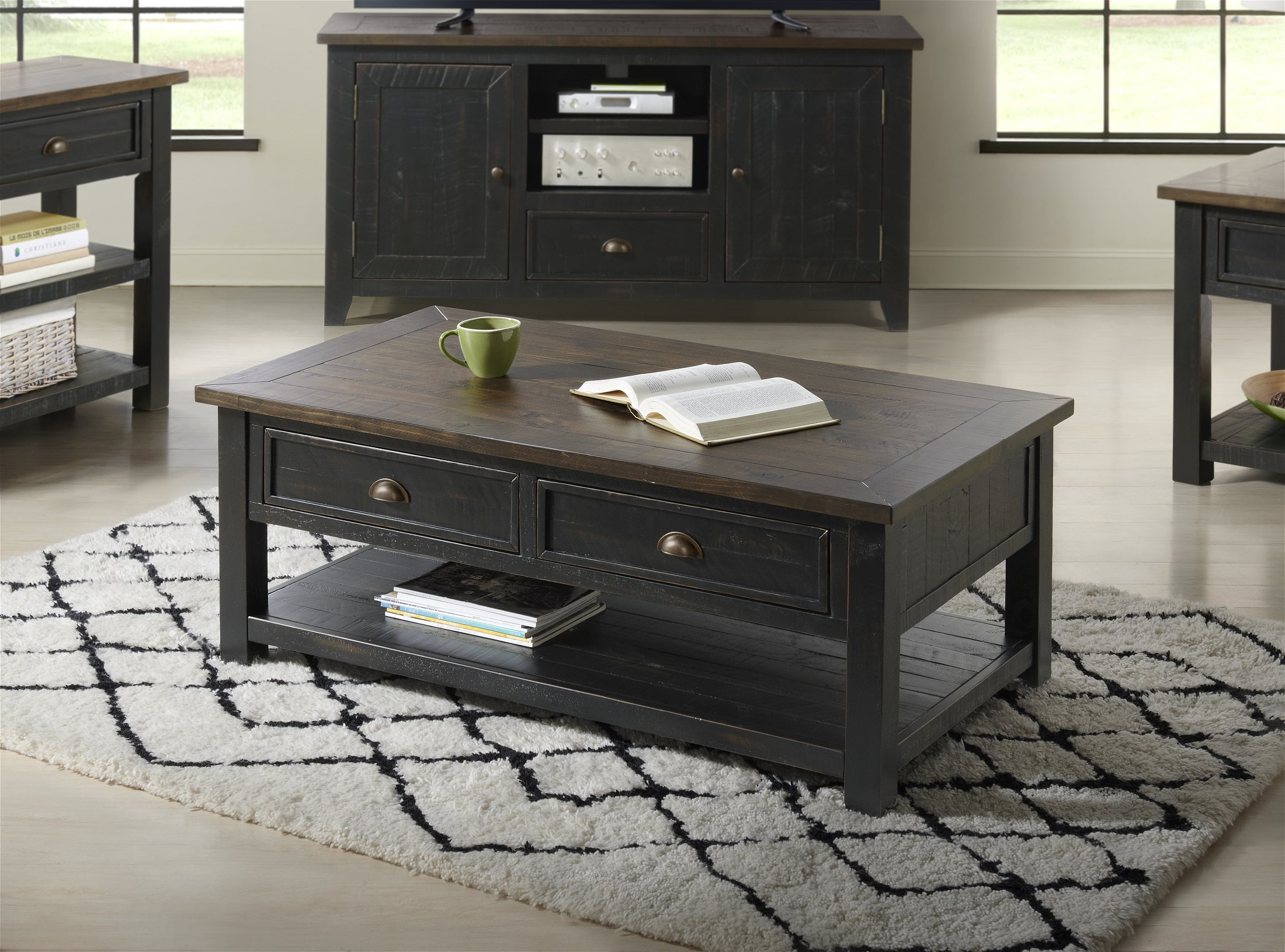 Monterey Dark Wood Rectangular Cocktail Table with Storage