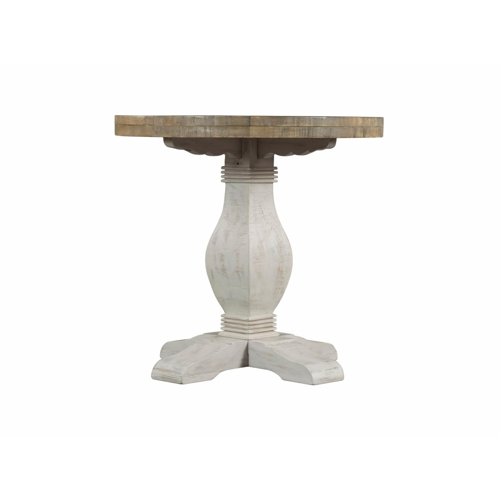 Casual Farmhouse Baluster Round End Table in Reclaimed Natural & White