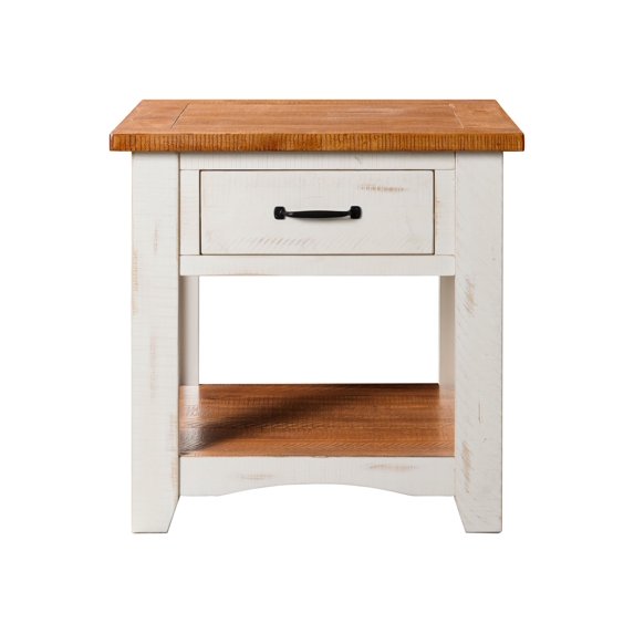 Martin Svensson Home Rustic Collection End Table, Antique White with Honey