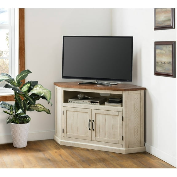 Martin Svensson Home Rustic Corner TV Stand for TVs up to 55", Antique White and Honey