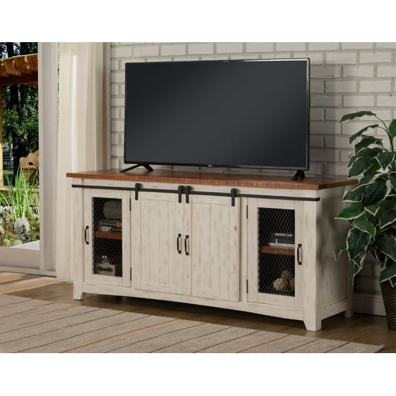 Martin Svensson Home Rustic Solid Wood Taos TV Stand, Antique White and Age Distressed Pine