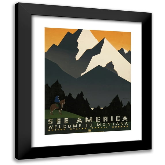 Martin Weitzman 12x14 Black Modern Framed Museum Art Print Titled - See America. Welcome to Montana (1936)