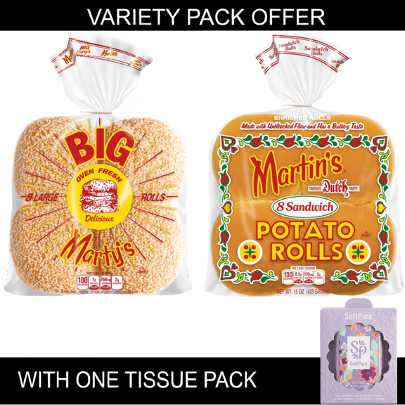 Martin's Big Marty's Rolls, 8 Count, Seeded 18 oz | Martin's Potato Sandwich Rolls, Fresh 15 oz