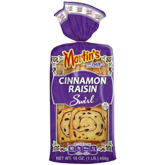 Martin's Famous Pastry Cinnamon Raisin Swirl Potato Bread, 4-Pack 16 oz. Loaves