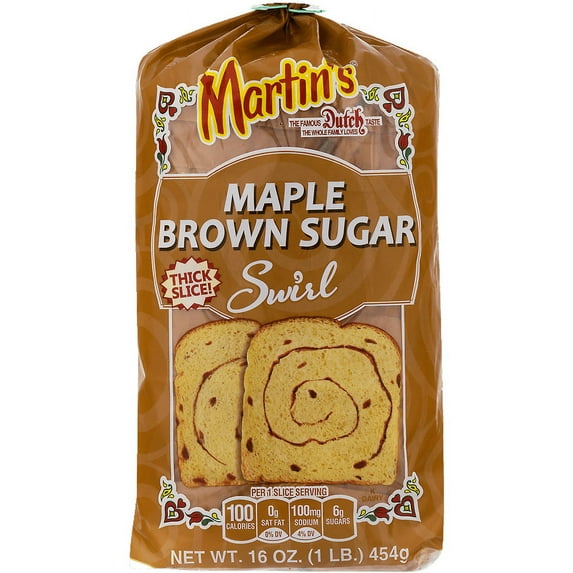 Martin's Maple Brown Sugar Swirl Potato Bread- Four 16 oz. Loaves