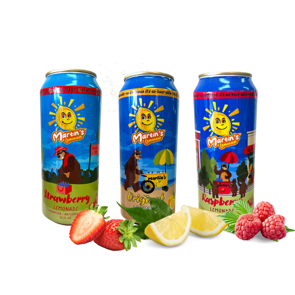 Martin's Lemonade Variety Pack, Original, Strawberry, Raspberry Juice, 16 oz Cans, 6-Pack