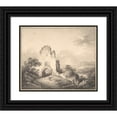 thumbnail image 1 of Martin von Molitor 23x20 Black Ornate Framed Double Matted Museum Art Print Titled: Landscape with a Ruined Tower and Two Figures (1794), 1 of 5