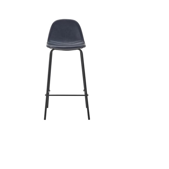 Martina Faux Leather Bar Height Stool with Kick Plate In Black (Set of 2)