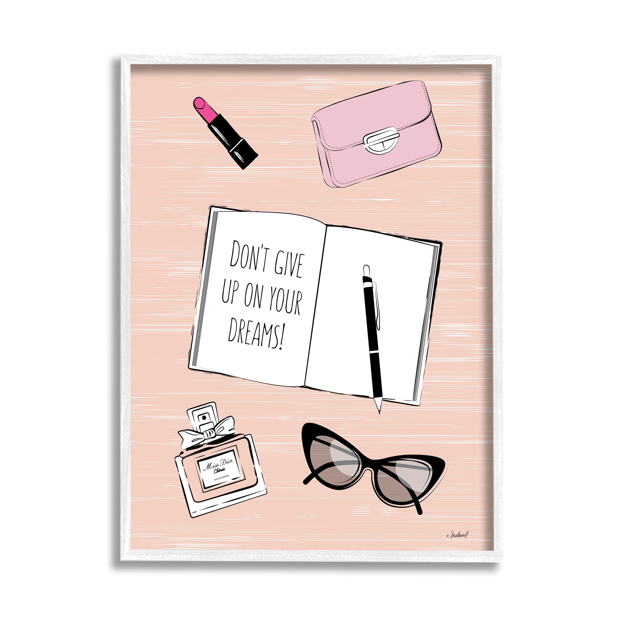 Martina Pavlova Don't Give Up Dreams Assorted Fashion Apparel Cosmetics 16" x 20" Framed Painting Art Prints by Stupell Home Décor
