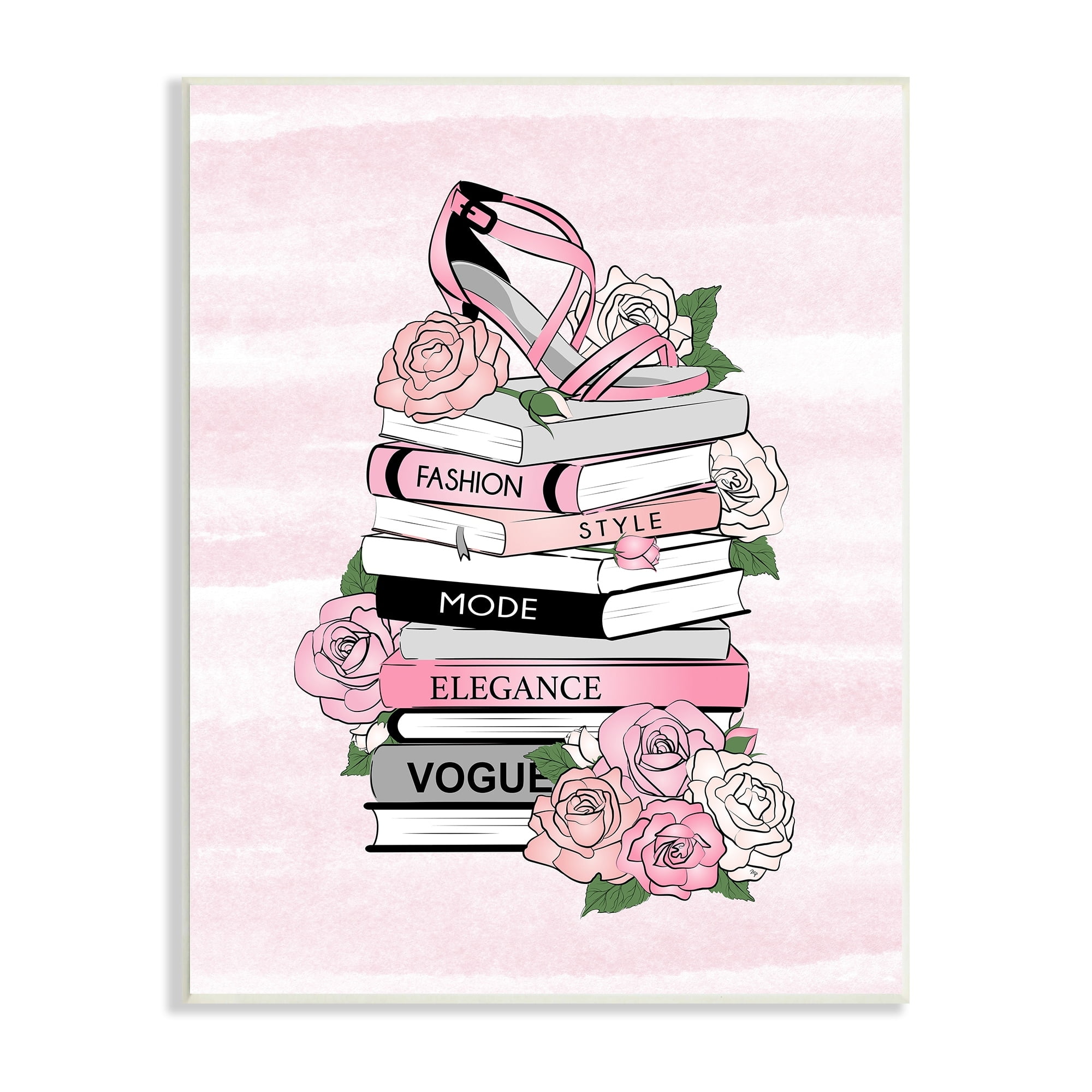 Stupell Industries Fashion Style Elegance Phrases Glamourous Flowered Bookstack ,10 x 15, Design by Martina Pavlova