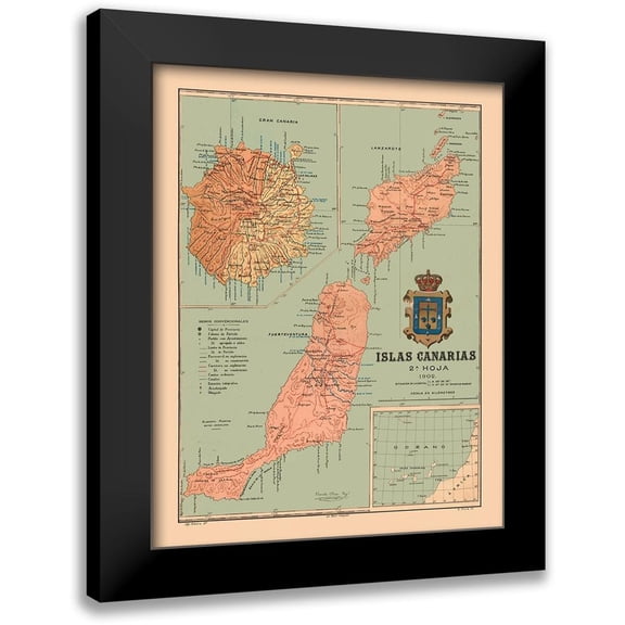 Martine 12x14 Black Modern Framed Museum Art Print Titled - Canary Islands 1902 Africa Spain - Martine 1904