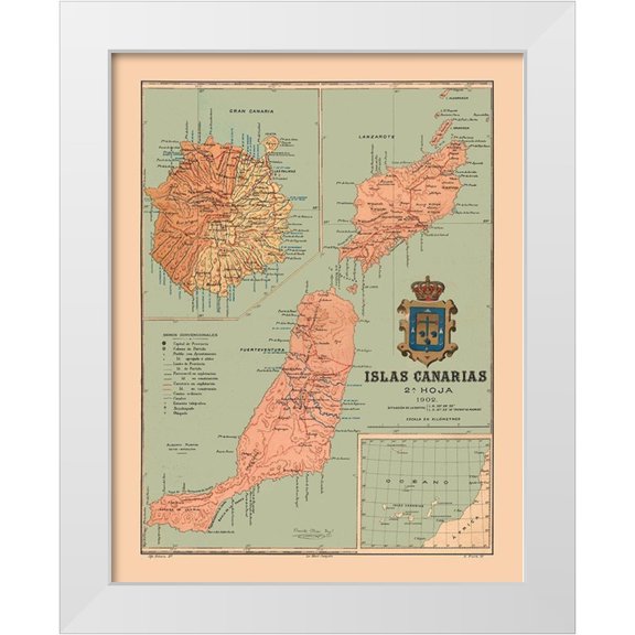 Martine 12x14 White Modern Wood Framed Museum Art Print Titled - Canary Islands 1902 Africa Spain - Martine 1904