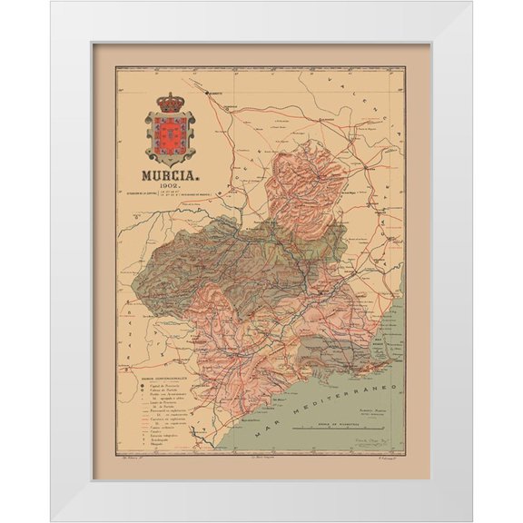 Martine 12x14 White Modern Wood Framed Museum Art Print Titled - Murcia Spain 1902 - Martine 1904