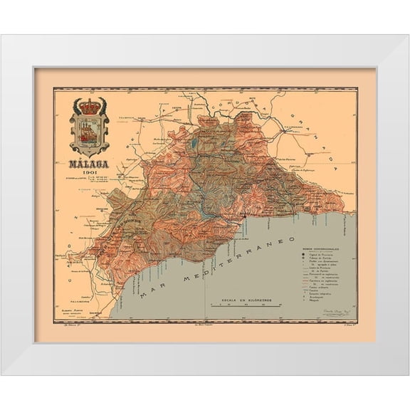 Martine 14x12 White Modern Wood Framed Museum Art Print Titled - Malaga Spain 1901 - Martine 1904