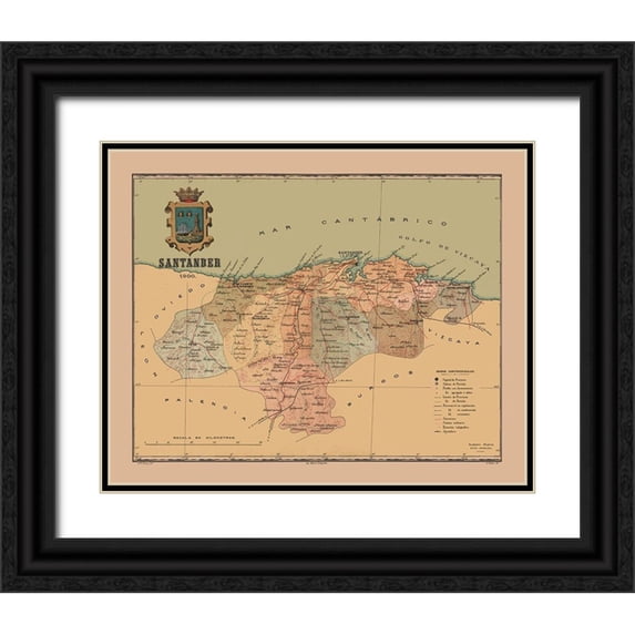 Martine 18x15 Black Ornate Wood Framed with Double Matting Museum Art Print Titled - Santander Spain 1900 - Martine 1904