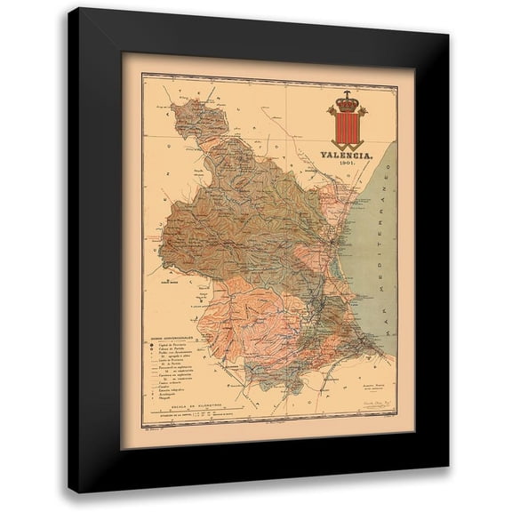 Martine 20x24 Black Modern Framed Museum Art Print Titled - Valencia Spain 1901 - Martine 1904