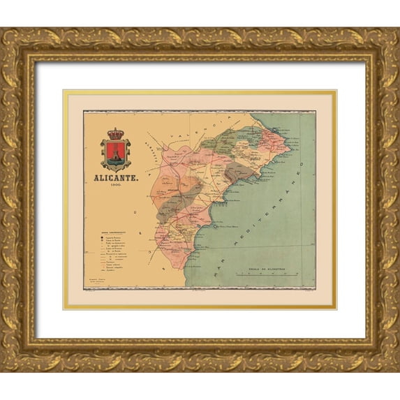 Martine 24x20 Gold Ornate Wood Framed with Double Matting Museum Art Print Titled - Alicante Spain 1900 - Martine 1904