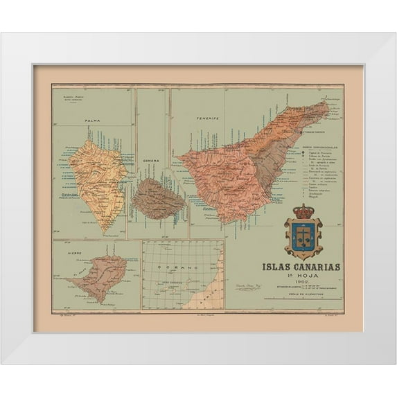 Martine 24x20 White Modern Wood Framed Museum Art Print Titled - Canary Islands 1902 Africa Spain - Martine 1904