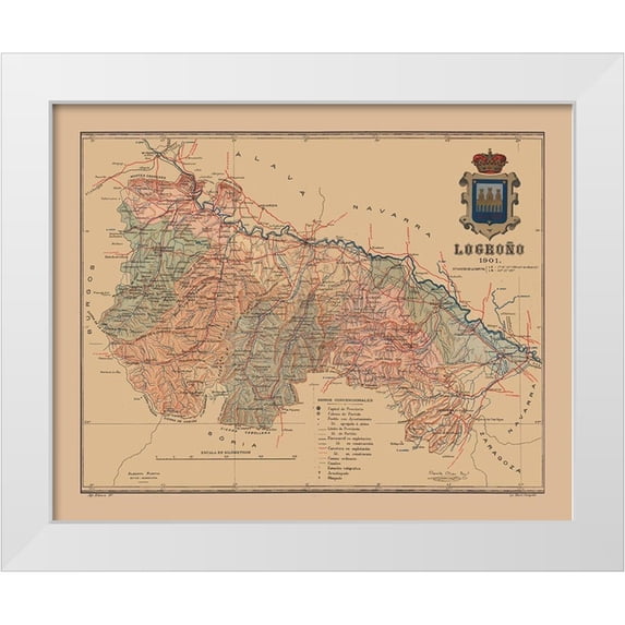 Martine 31x26 White Modern Wood Framed Museum Art Print Titled - Logrono Spain 1901 - Martine 1904