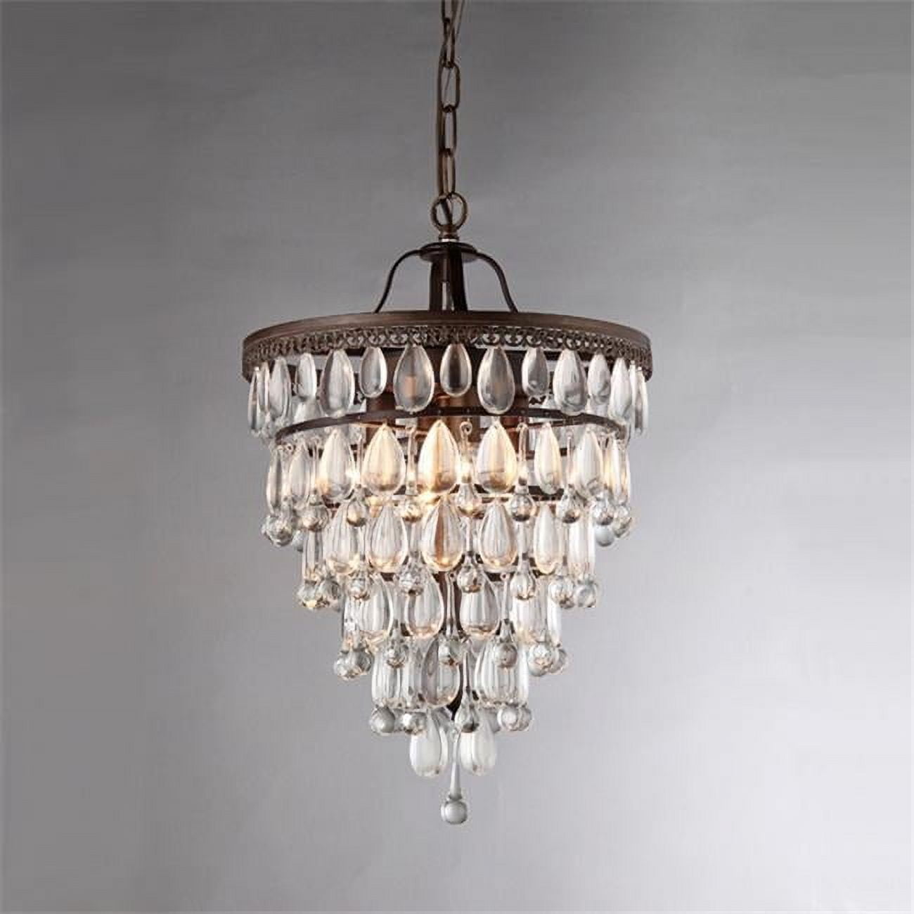 Antique Bronze Crystal Tiered Pyramid Chandelier - 15"