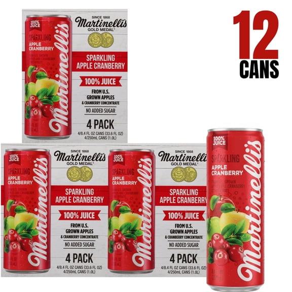 Martinellis 100% Juice Apple Cranberry Sparkling 8.4floz Cans, 12Pack