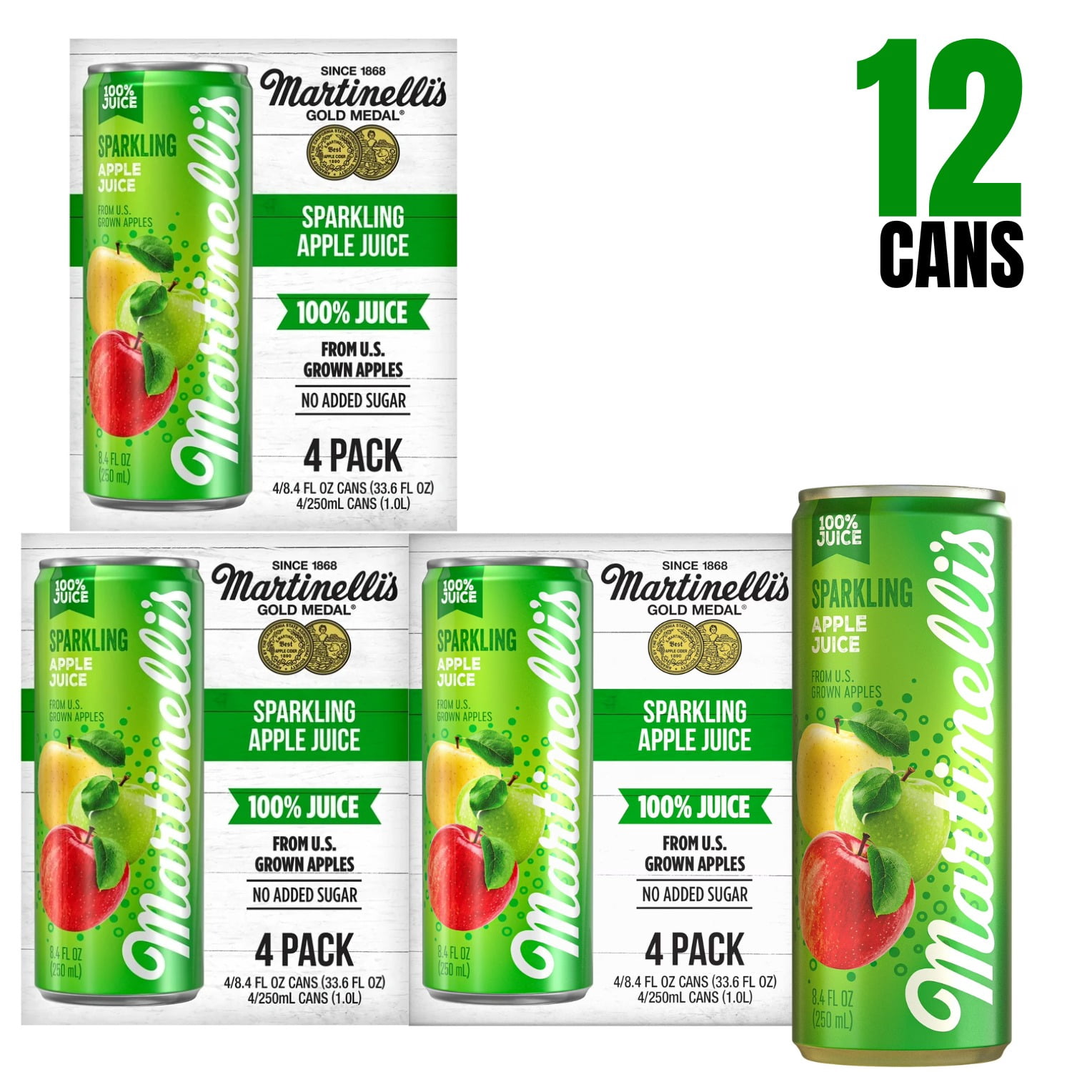 Martinelli’s 100% Juice Apple Sparkling – 8.4 fl oz Can, 12 Pack