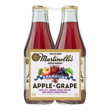 Martinelli's Gold Medal 100% Juice Sparkling Apple Grape, 10 Fluid Ounces, Glass Bottles, 4 Count
